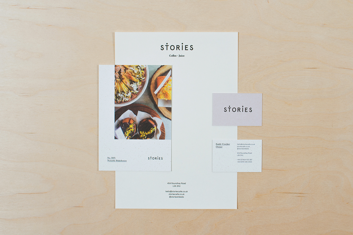 Minimalist branding design for a food-related business named 'Stonias'.